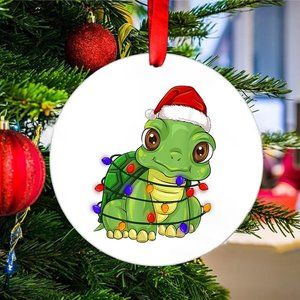 Turtle With Santa Hat Ornament